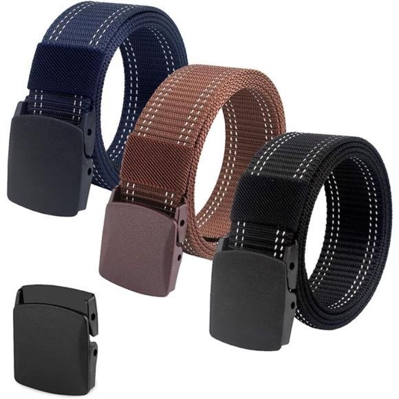 3-Pack Nylon Canvas Belt Plastic Buckle Belt Travel Adjustable Nylon Web Slide - Picture 1 of 6
